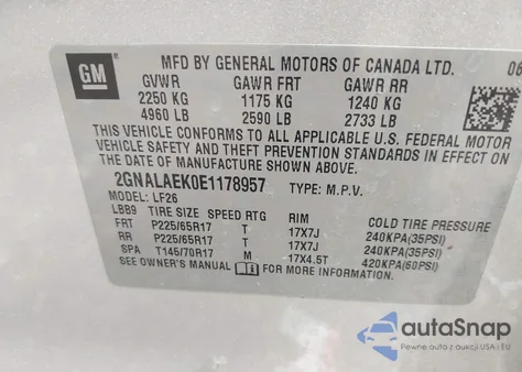 2014 Chevrolet Equinox Ls из США, поврежденный, VIN 2GNALAEK0E1178957